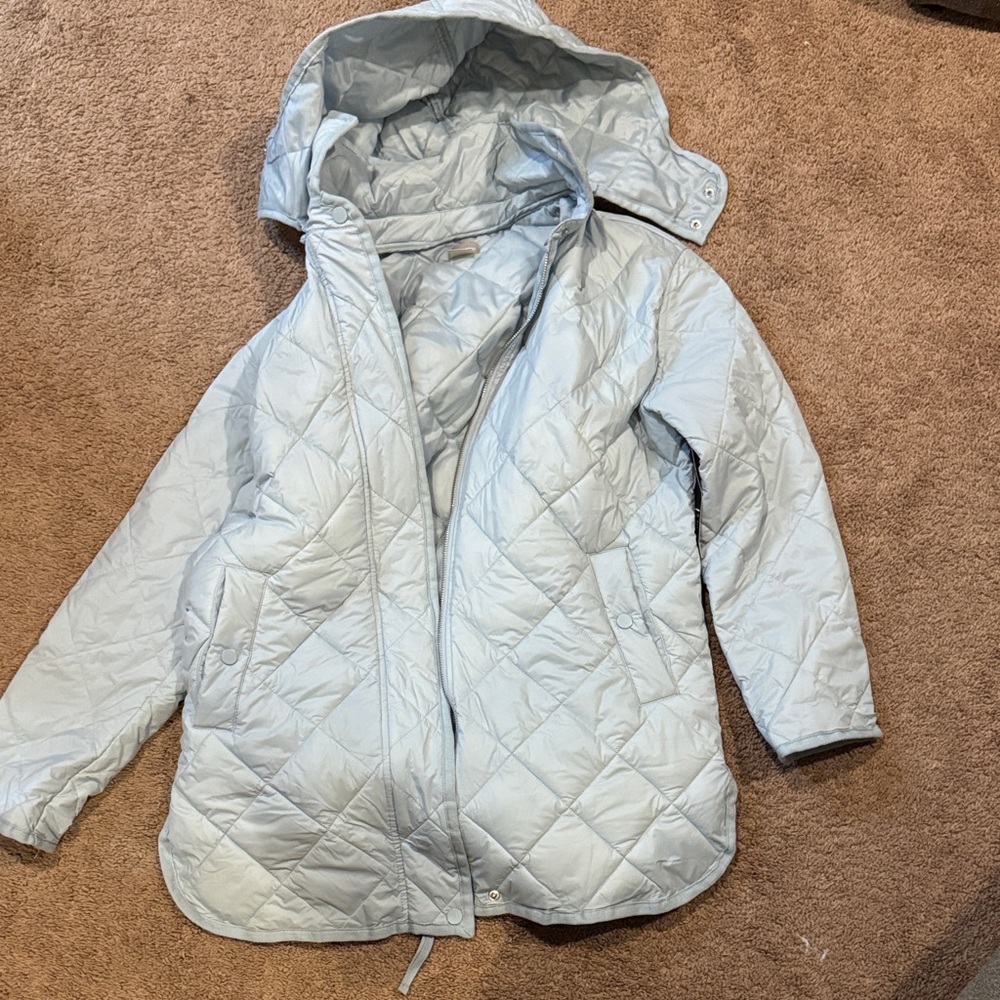 Chico's Pale Blue Quilted Hooded Coat
